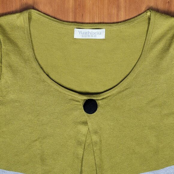 Short Sleeve Olive Grey Purple Floral Color Block Knit Dress - XS - Picture 8 of 9